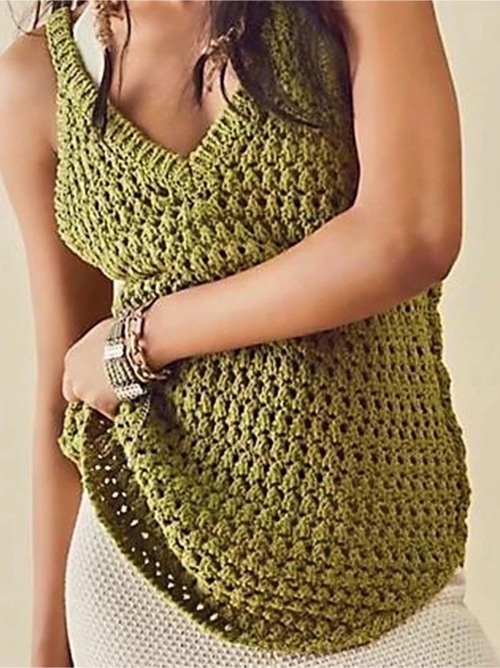 Free People FP Beach Dune Fauxchet Crochet Sweater Tank S
